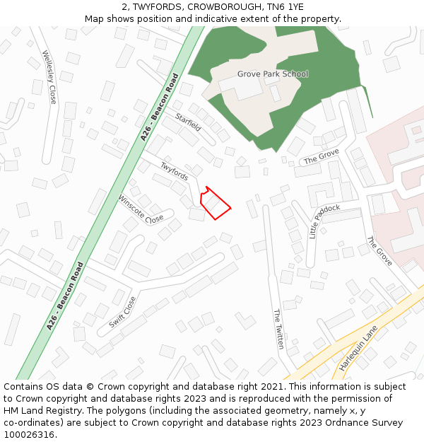 2, TWYFORDS, CROWBOROUGH, TN6 1YE: Location map and indicative extent of plot