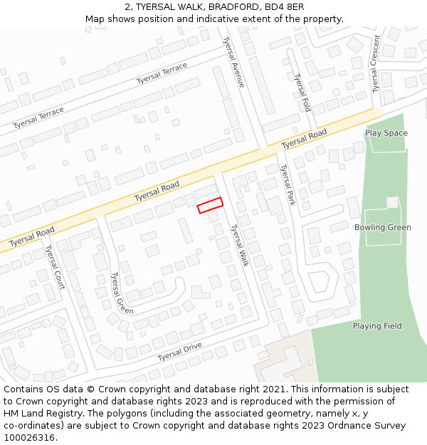 2, TYERSAL WALK, BRADFORD, BD4 8ER: Location map and indicative extent of plot