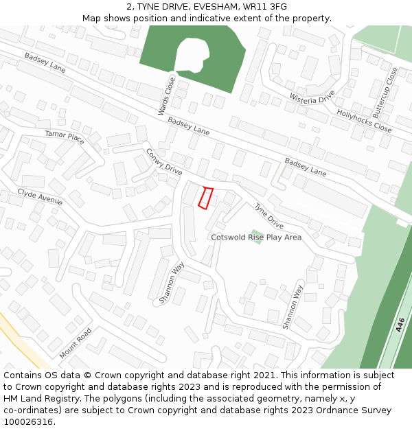 2, TYNE DRIVE, EVESHAM, WR11 3FG: Location map and indicative extent of plot