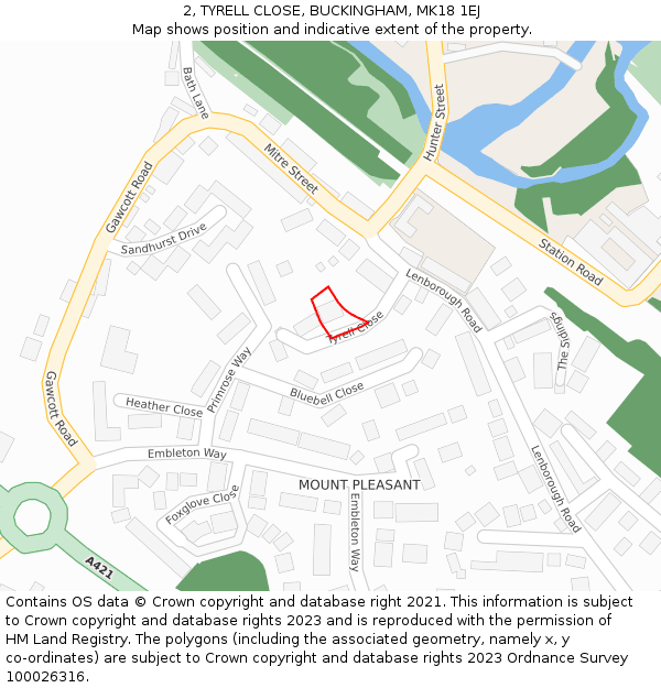 2, TYRELL CLOSE, BUCKINGHAM, MK18 1EJ: Location map and indicative extent of plot