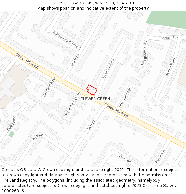 2, TYRELL GARDENS, WINDSOR, SL4 4DH: Location map and indicative extent of plot
