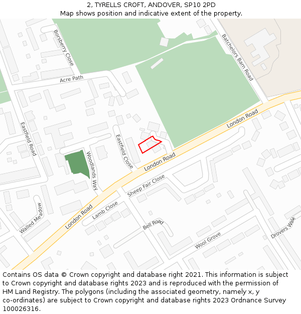 2, TYRELLS CROFT, ANDOVER, SP10 2PD: Location map and indicative extent of plot