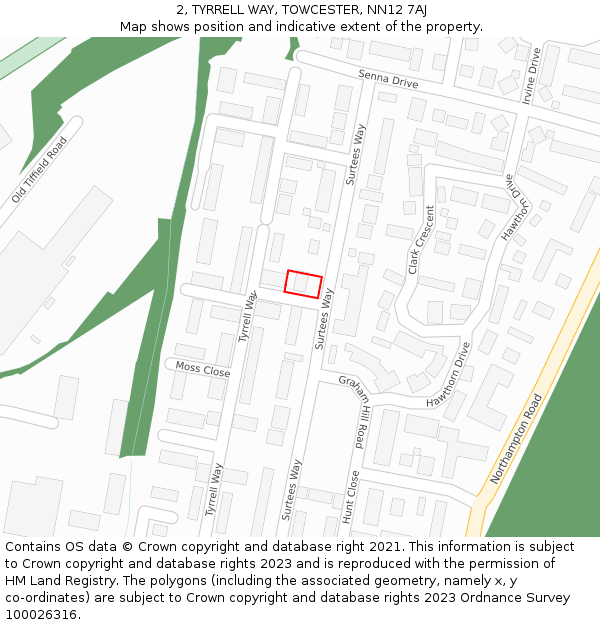 2, TYRRELL WAY, TOWCESTER, NN12 7AJ: Location map and indicative extent of plot