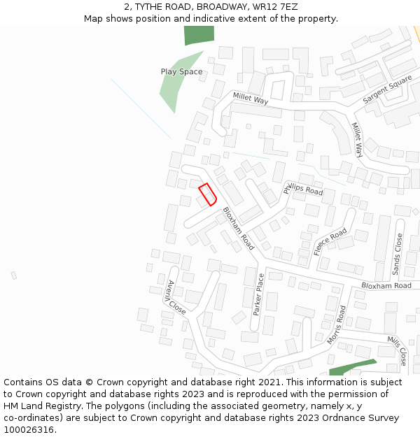 2, TYTHE ROAD, BROADWAY, WR12 7EZ: Location map and indicative extent of plot