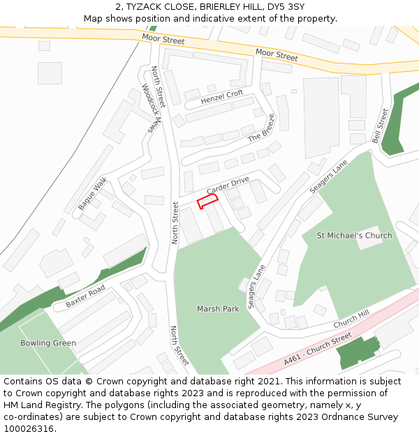2, TYZACK CLOSE, BRIERLEY HILL, DY5 3SY: Location map and indicative extent of plot