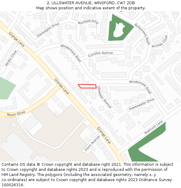 2, ULLSWATER AVENUE, WINSFORD, CW7 2DB: Location map and indicative extent of plot