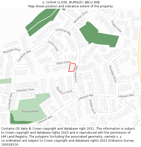 2, ULPHA CLOSE, BURNLEY, BB12 8XB: Location map and indicative extent of plot