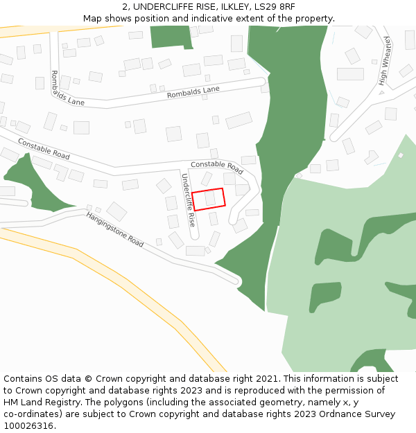 2, UNDERCLIFFE RISE, ILKLEY, LS29 8RF: Location map and indicative extent of plot