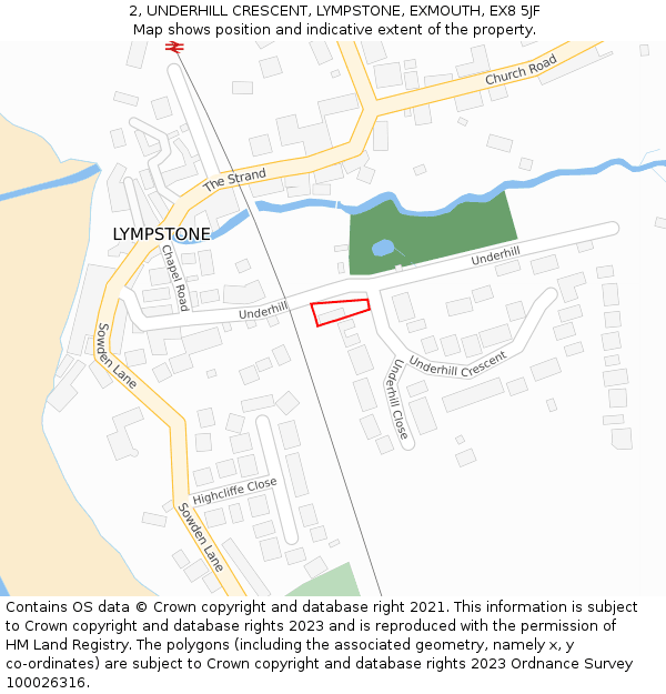 2, UNDERHILL CRESCENT, LYMPSTONE, EXMOUTH, EX8 5JF: Location map and indicative extent of plot