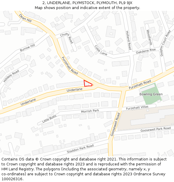 2, UNDERLANE, PLYMSTOCK, PLYMOUTH, PL9 9JX: Location map and indicative extent of plot