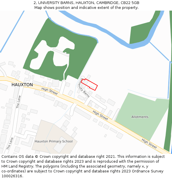 2, UNIVERSITY BARNS, HAUXTON, CAMBRIDGE, CB22 5GB: Location map and indicative extent of plot