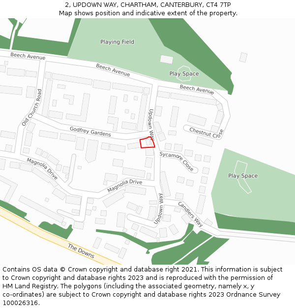 2, UPDOWN WAY, CHARTHAM, CANTERBURY, CT4 7TP: Location map and indicative extent of plot