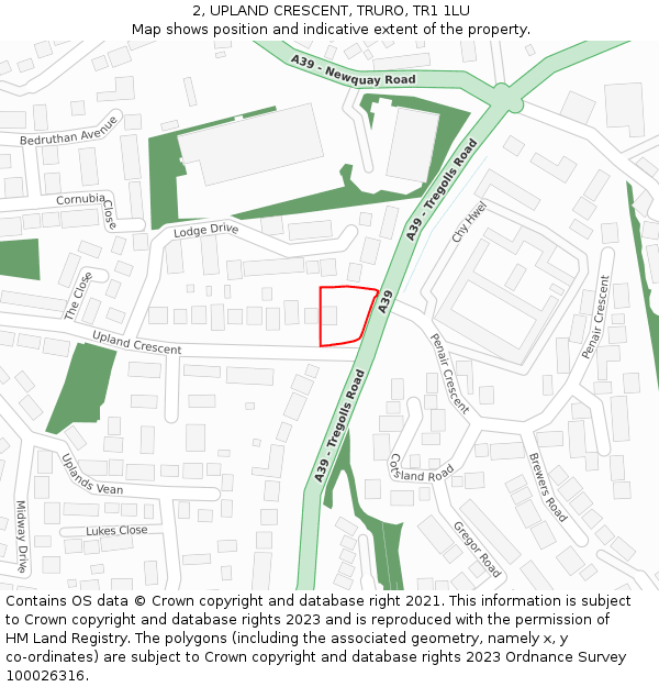 2, UPLAND CRESCENT, TRURO, TR1 1LU: Location map and indicative extent of plot