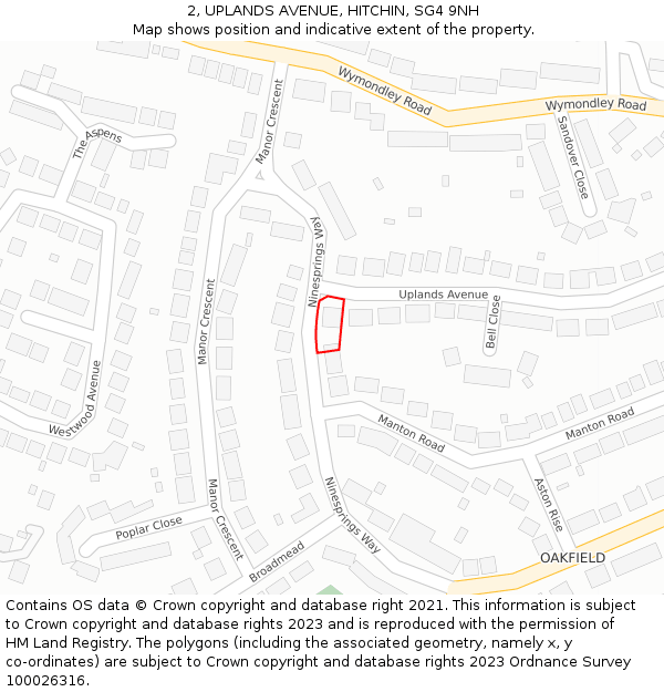 2, UPLANDS AVENUE, HITCHIN, SG4 9NH: Location map and indicative extent of plot