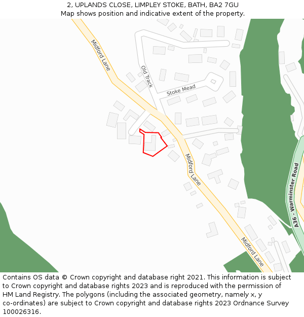 2, UPLANDS CLOSE, LIMPLEY STOKE, BATH, BA2 7GU: Location map and indicative extent of plot