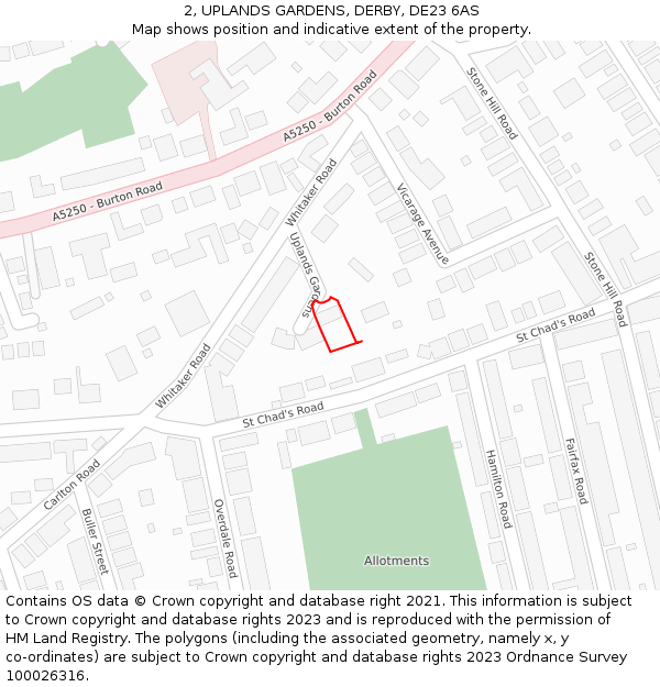 2, UPLANDS GARDENS, DERBY, DE23 6AS: Location map and indicative extent of plot