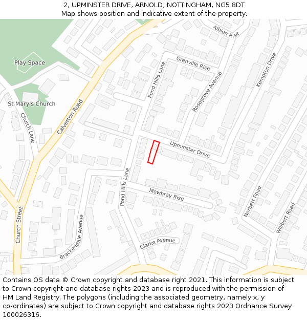 2, UPMINSTER DRIVE, ARNOLD, NOTTINGHAM, NG5 8DT: Location map and indicative extent of plot