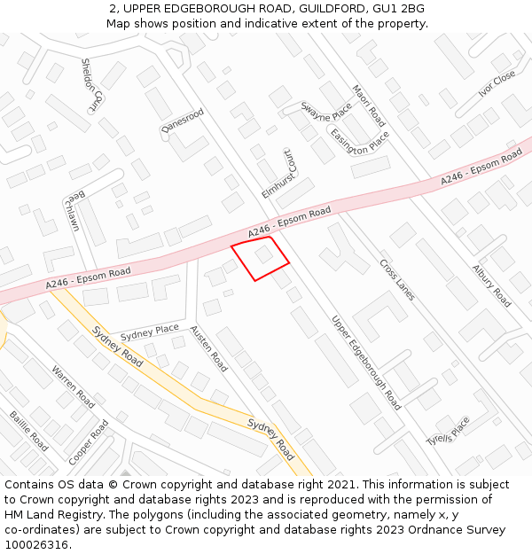 2, UPPER EDGEBOROUGH ROAD, GUILDFORD, GU1 2BG: Location map and indicative extent of plot