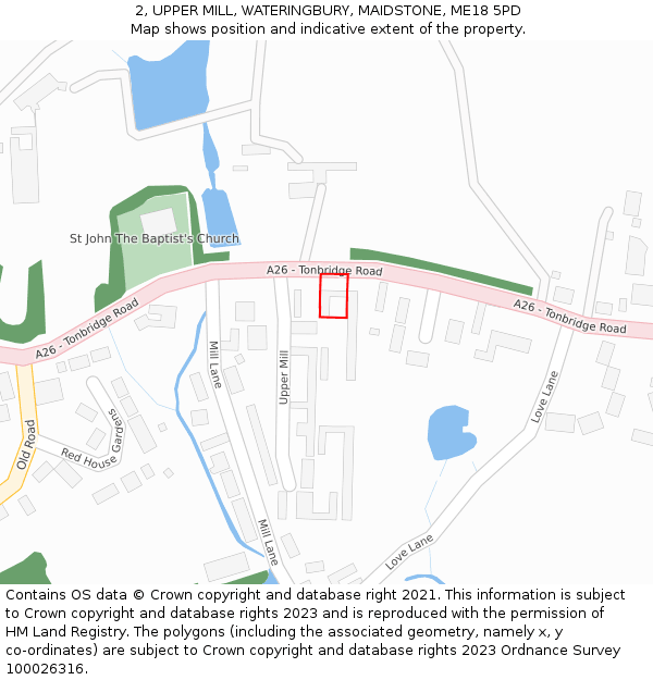 2, UPPER MILL, WATERINGBURY, MAIDSTONE, ME18 5PD: Location map and indicative extent of plot