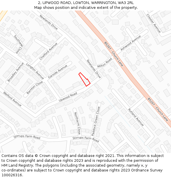 2, UPWOOD ROAD, LOWTON, WARRINGTON, WA3 2RL: Location map and indicative extent of plot