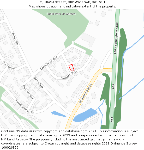 2, URWIN STREET, BROMSGROVE, B61 0FU: Location map and indicative extent of plot