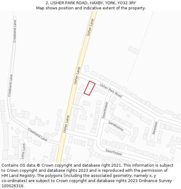 2, USHER PARK ROAD, HAXBY, YORK, YO32 3RY: Location map and indicative extent of plot