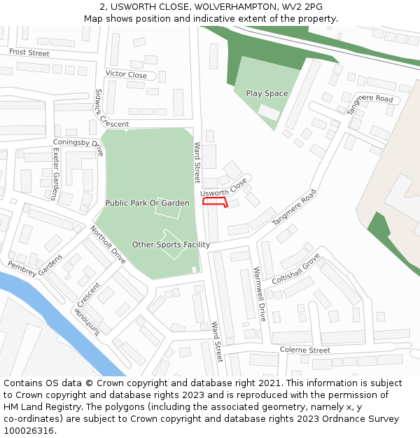 2, USWORTH CLOSE, WOLVERHAMPTON, WV2 2PG: Location map and indicative extent of plot