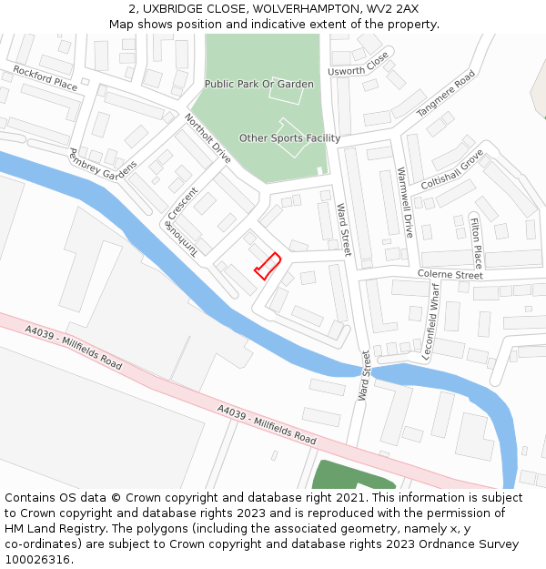 2, UXBRIDGE CLOSE, WOLVERHAMPTON, WV2 2AX: Location map and indicative extent of plot