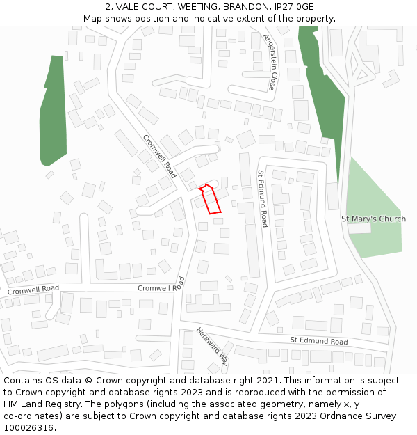 2, VALE COURT, WEETING, BRANDON, IP27 0GE: Location map and indicative extent of plot