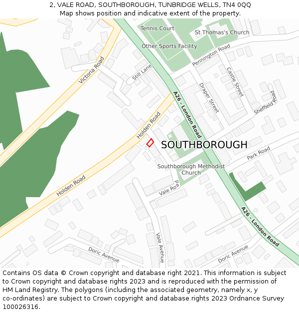 2, VALE ROAD, SOUTHBOROUGH, TUNBRIDGE WELLS, TN4 0QQ: Location map and indicative extent of plot