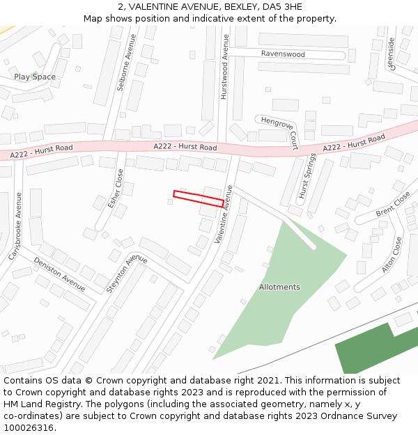 2, VALENTINE AVENUE, BEXLEY, DA5 3HE: Location map and indicative extent of plot