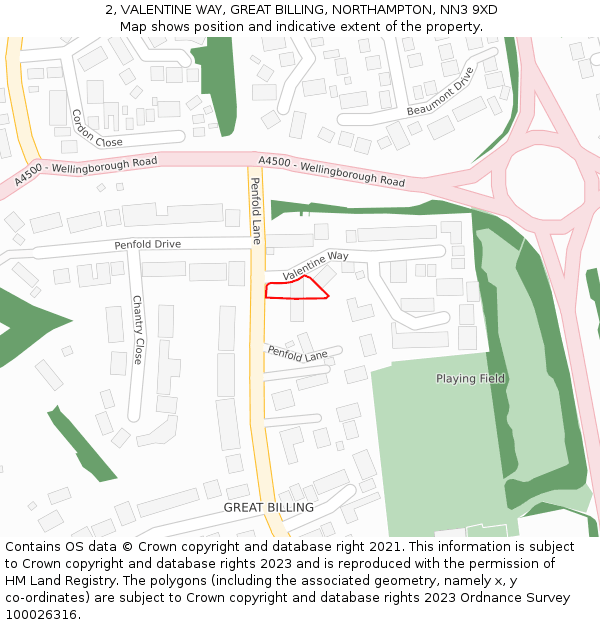 2, VALENTINE WAY, GREAT BILLING, NORTHAMPTON, NN3 9XD: Location map and indicative extent of plot