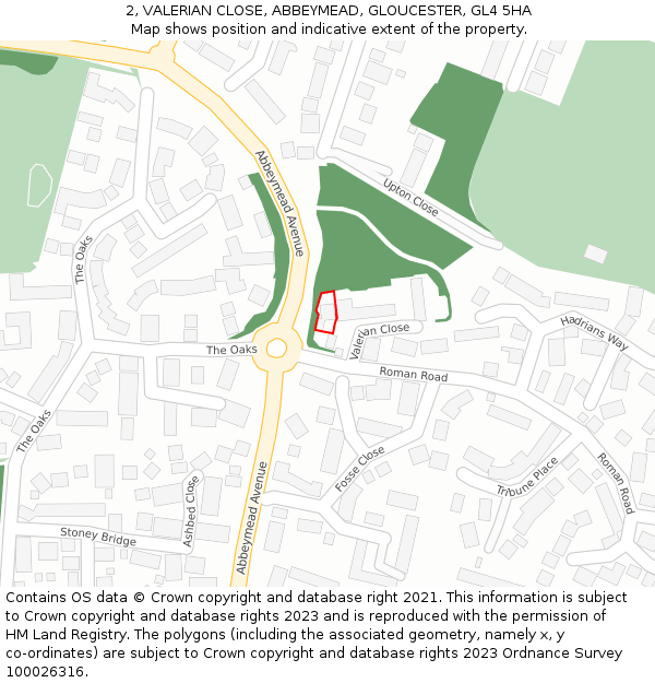 2, VALERIAN CLOSE, ABBEYMEAD, GLOUCESTER, GL4 5HA: Location map and indicative extent of plot