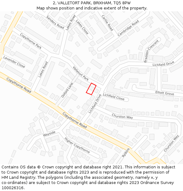 2, VALLETORT PARK, BRIXHAM, TQ5 8PW: Location map and indicative extent of plot