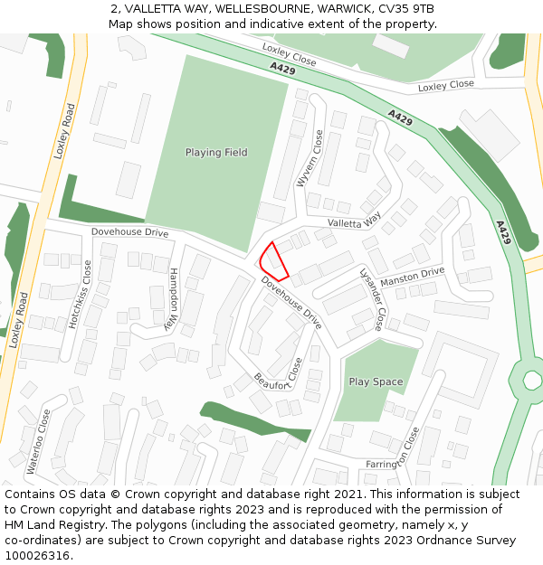 2, VALLETTA WAY, WELLESBOURNE, WARWICK, CV35 9TB: Location map and indicative extent of plot