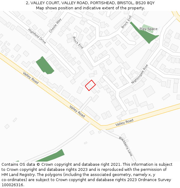 2, VALLEY COURT, VALLEY ROAD, PORTISHEAD, BRISTOL, BS20 8QY: Location map and indicative extent of plot