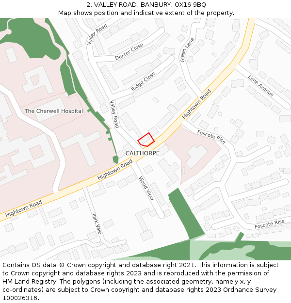 2, VALLEY ROAD, BANBURY, OX16 9BQ: Location map and indicative extent of plot