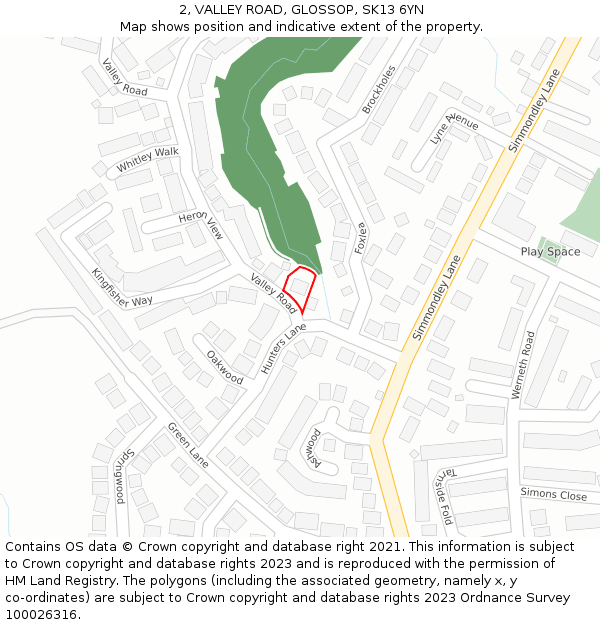 2, VALLEY ROAD, GLOSSOP, SK13 6YN: Location map and indicative extent of plot