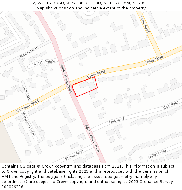 2, VALLEY ROAD, WEST BRIDGFORD, NOTTINGHAM, NG2 6HG: Location map and indicative extent of plot