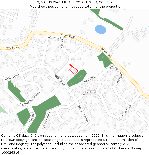 2, VALLIS WAY, TIPTREE, COLCHESTER, CO5 0EY: Location map and indicative extent of plot