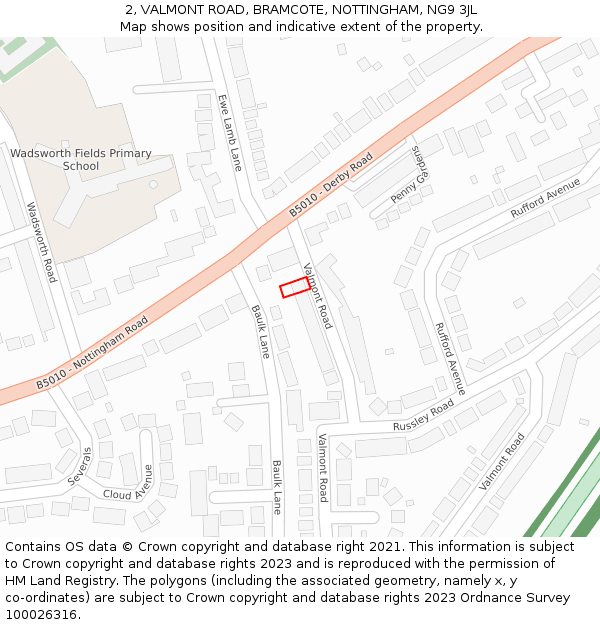 2, VALMONT ROAD, BRAMCOTE, NOTTINGHAM, NG9 3JL: Location map and indicative extent of plot