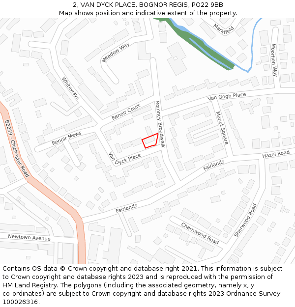 2, VAN DYCK PLACE, BOGNOR REGIS, PO22 9BB: Location map and indicative extent of plot