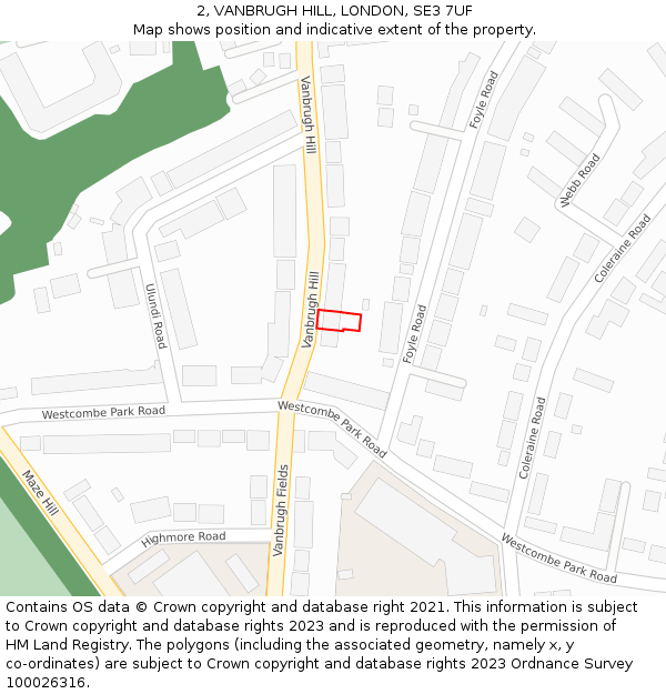 2, VANBRUGH HILL, LONDON, SE3 7UF: Location map and indicative extent of plot