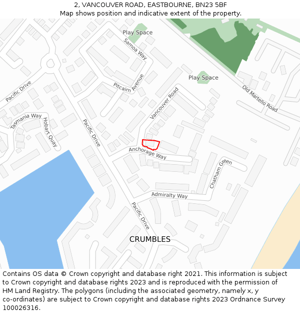 2, VANCOUVER ROAD, EASTBOURNE, BN23 5BF: Location map and indicative extent of plot