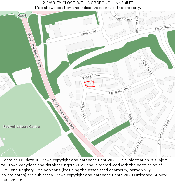 2, VARLEY CLOSE, WELLINGBOROUGH, NN8 4UZ: Location map and indicative extent of plot