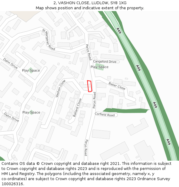 2, VASHON CLOSE, LUDLOW, SY8 1XG: Location map and indicative extent of plot