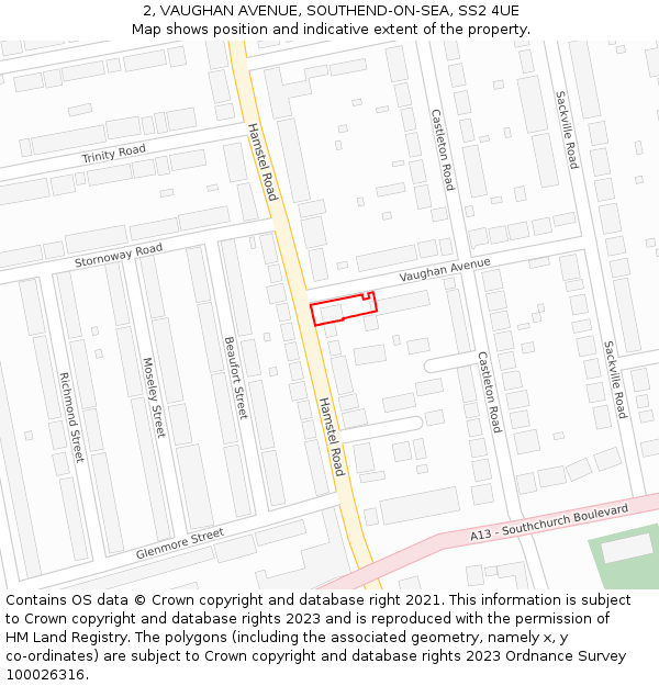 2, VAUGHAN AVENUE, SOUTHEND-ON-SEA, SS2 4UE: Location map and indicative extent of plot
