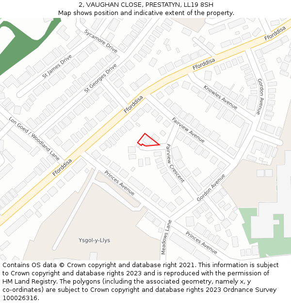 2, VAUGHAN CLOSE, PRESTATYN, LL19 8SH: Location map and indicative extent of plot
