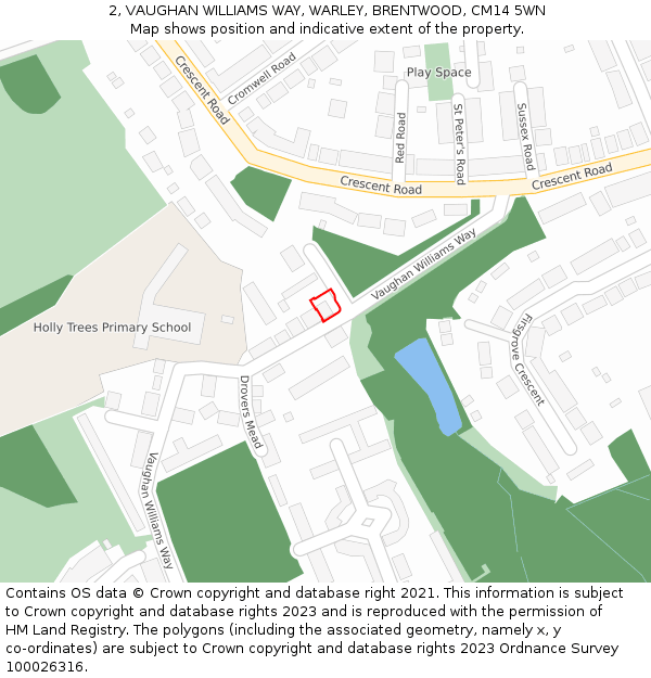 2, VAUGHAN WILLIAMS WAY, WARLEY, BRENTWOOD, CM14 5WN: Location map and indicative extent of plot