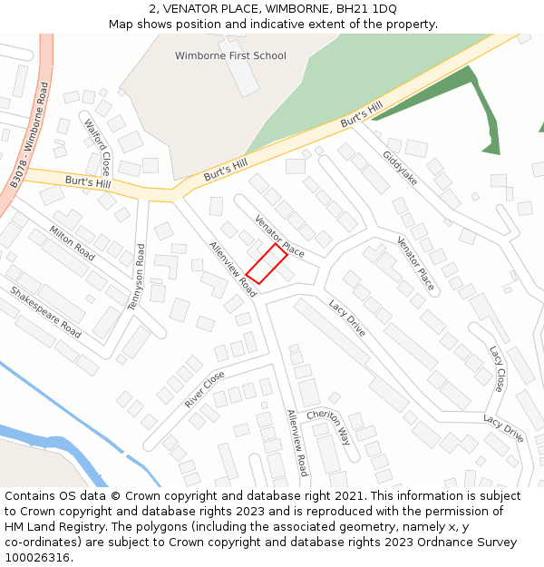 2, VENATOR PLACE, WIMBORNE, BH21 1DQ: Location map and indicative extent of plot